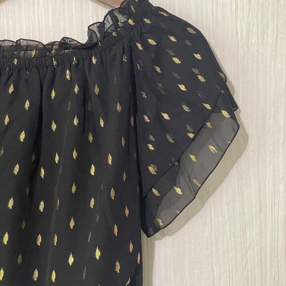 INC XS NWT Black Foil-Print Tiered Top | Off-Shoulder Chic - Picture 4 of 13